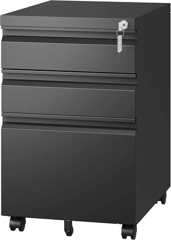 SIMPLI-Magic 3-Drawer Mobile File Cabinet with Lock - Under Desk Rolling Metal Filing Cabinet, Letter/Legal/A4, Fully Assembled, Home Office Organizer, Black in Kuwait