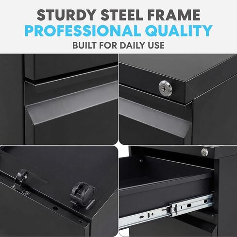 SIMPLI-Magic 3-Drawer Mobile File Cabinet with Lock - Under Desk Rolling Metal Filing Cabinet, Letter/Legal/A4, Fully Assembled, Home Office Organizer, Black in Kuwait
