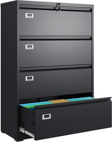 DEVAISE Lateral File Cabinet with 2 Drawers, Mobile Metal Filing Cabinet with Lock for Home Office Storage, Printer Stand with Adjustable Shelf - Black in Kuwait