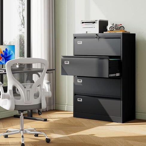 DEVAISE Lateral File Cabinet with 2 Drawers, Mobile Metal Filing Cabinet with Lock for Home Office Storage, Printer Stand with Adjustable Shelf - Black in Kuwait