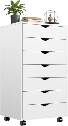Mobile File Cabinet Under Desk, 5 Drawer Storage Organization with Wheels, Vertical Filing Chest Rolling Wood Small Desk Printer Stand for Home Office, 15.75" D x 18.74" W x 25.39" H in Kuwait