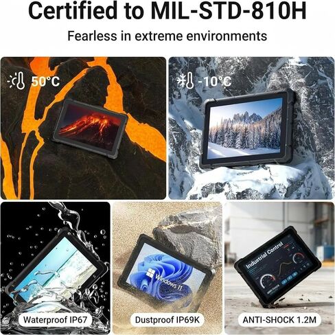HEIGAOLA Rugged Tablet Win 11 Pro,Celeron Quad-Core 8GB RAM/128 GB ROM,FHD 10.1 INCH TouchScreen HDMI 2.0 Tablet PC IP67 Waterproof,16000mAh Battery,BT 5.2 WIFI 5.0 Ethernet in Saudi Arabia