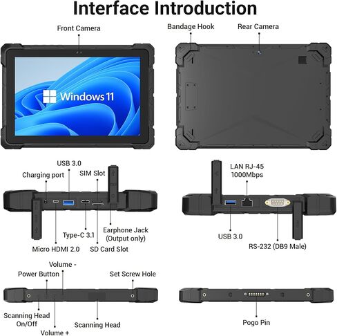 HEIGAOLA Rugged Tablet Win 11 Pro,Celeron Quad-Core 8GB RAM/128 GB ROM,FHD 10.1 INCH TouchScreen HDMI 2.0 Tablet PC IP67 Waterproof,16000mAh Battery,BT 5.2 WIFI 5.0 Ethernet in Saudi Arabia