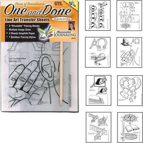 G.T. Luscombe Company, Inc. One & Done Line Art Trace and Transfer Sheets Favorites 2 | Reusable Line Art & Lettering Styles Transfer Sheets, Graphite Paper, Stylus | Bible Journaling Drawing Set in Saudi Arabia