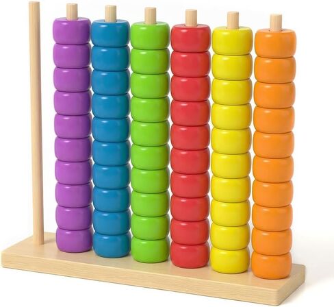 Color Matching Stacking Puzzle Game, Wooden Color Match Challenge Game Fast Color Stack Challenge Ring Stack Puzzle with Racks and Rings, Tabletop Brain Teaser for Family Friend Friendly Fun in Kuwait
