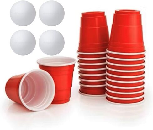 Mini Beer Pong Game Set, 20 Red Party Cup Shot Glasses 2oz, 4 White Ping Pong Balls, Tabletop Party Game Set in Kuwait