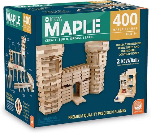 MindWare KEVA 400 Maple Wood Building Planks Set - Building Toy Includes 400 Wooden Blocks, 2 KEVA Balls, and Idea Book - Ages 5+ in Kuwait