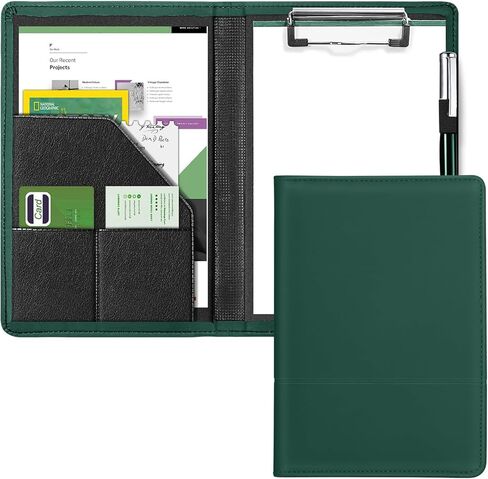 Small Clipboard Padfolio/Portfolio A5 Binder for Writing Pad Refillable 5 x 8 Note Pad, Faux Leather Clipboard Folder Junior Size Portfolio Organizer Folio Clip Board,Green in Saudi Arabia