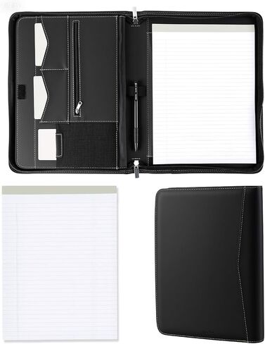 مجلد منظم محفظة Padfolio، مجلد السيرة الذاتية للمقابلة من الجلد الصناعي، حجم الرسالة A4 حامل لوحة الكتابة القانونية لمدرسة الأعمال والمكتب والمؤتمرات ولوحات مشبك المفكرة (أسود) in Kuwait
