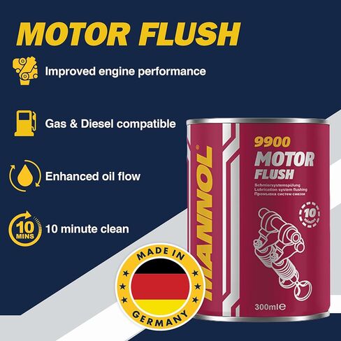 Mannol Motor Flush Engine Cleaner, 10-Minute Deep Cleaning Additive for Gasoline and Diesel Engines, Removes Sludge and Deposits, Safe for All Oils and Engines, 300ml in Kuwait