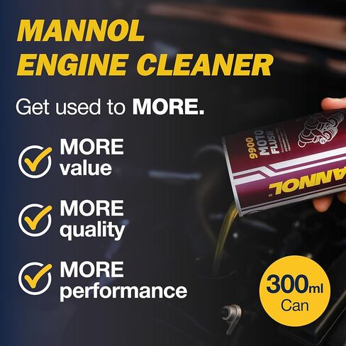 Mannol Motor Flush Engine Cleaner, 10-Minute Deep Cleaning Additive for Gasoline and Diesel Engines, Removes Sludge and Deposits, Safe for All Oils and Engines, 300ml in Kuwait