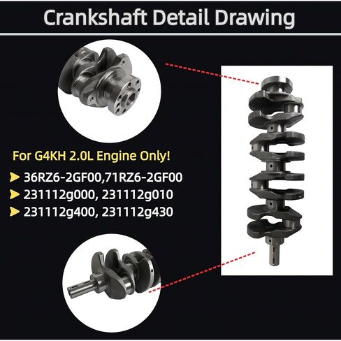 G4KH Engine Rebuild Kit Crankshaft Connecting Rod Pistons & Ring Set Bearings for Hyundai Sonata Santa Fe Genesis Kia Optima Sorento Sportage 2.0T L4 Gas 2011-2020 231112G000 235102G400 23410-2G410 in Kuwait