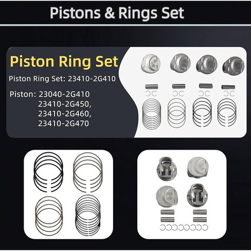 G4KH Engine Rebuild Kit Crankshaft Connecting Rod Pistons & Ring Set Bearings for Hyundai Sonata Santa Fe Genesis Kia Optima Sorento Sportage 2.0T L4 Gas 2011-2020 231112G000 235102G400 23410-2G410 in Kuwait