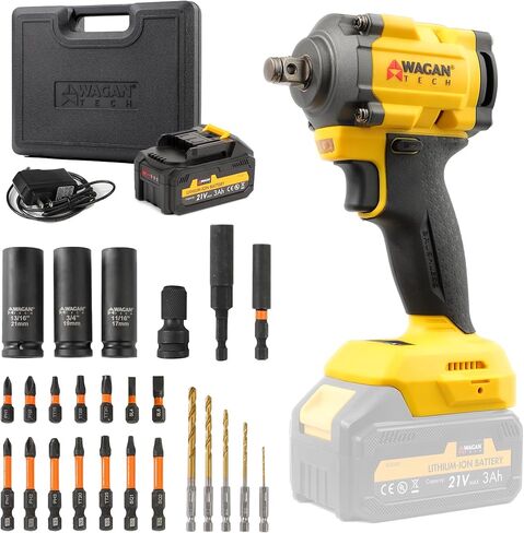 Wagan EL4500 OneVolt Cordless 3-in-1 Power Tool, 1/2 Inch Brushless Impact Wrench Kit with 280 ft-lbs Torque, 21V 3Ah Battery, Drill Bits, Screwdriver Bits and Impact Sockets for Car and Home in Kuwait