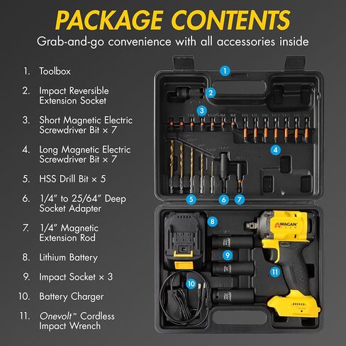 Wagan EL4500 OneVolt Cordless 3-in-1 Power Tool, 1/2 Inch Brushless Impact Wrench Kit with 280 ft-lbs Torque, 21V 3Ah Battery, Drill Bits, Screwdriver Bits and Impact Sockets for Car and Home in Kuwait
