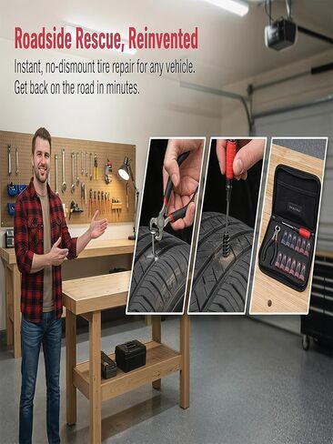 Tire Repair Rubber Nail Kit, 62 Pcs Spiral Rubber Screws for Tubeless Puncture Repair, Fast Self-Service Emergency Tool with Screwdriver and Pliers for Car, Truck, Motorcycle, ATV, SUV in Kuwait