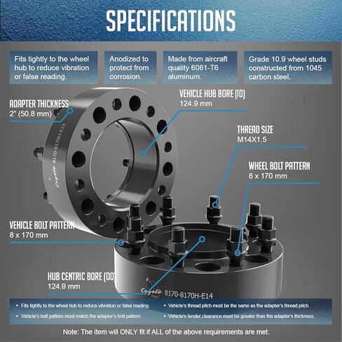 Wheel Accessories Parts 4 Pcs Hub Centric Wheel Spacers 8 on 170mm 8x170mm 2.00 Inch Thick 124.9mm Hub M14x1.5 14x1.5 Thread Stud Fits Ford F250 F350 Super Duty Single Rear Wheel in Kuwait