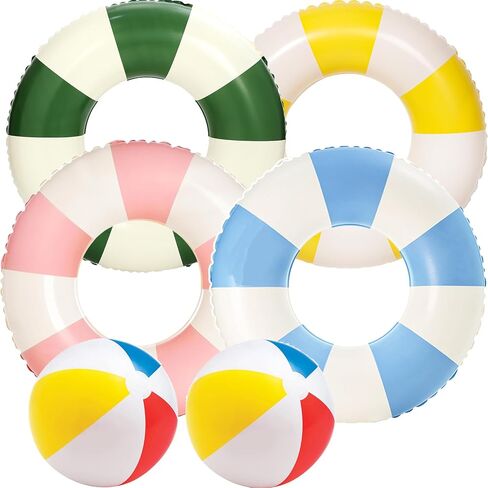 4 PCS Striped Inflatable Pool Floats for Swimming Pool Party Lake Beach Adults - Floaties Pool Tubes Swim Rings Tubes Floaties for Beach Pool Party Decorations in Saudi Arabia