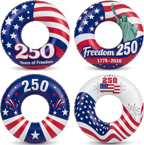 Foilswirl 4 حزمه 250 الذكرى نفخ تجمع تعويم 36 '' العلم الأمريكي الوطني تعويم أنبوب 4th من يوليو سميكة PVC الأحمر الأبيض الأزرق السباحة أنبوب الدائري لعيد الاستقلال الصيف حمام السباحة حزب الشاطئ in Kuwait