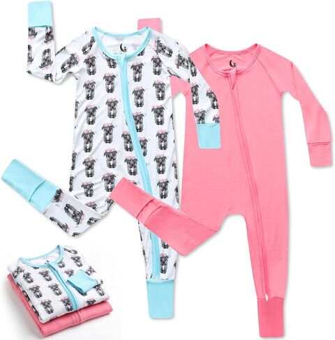 Cozi Baby Bamboo Viscose 2-Pack Pajamas, 0-3 Months, Unisex, Pink and Dogs in Saudi Arabia