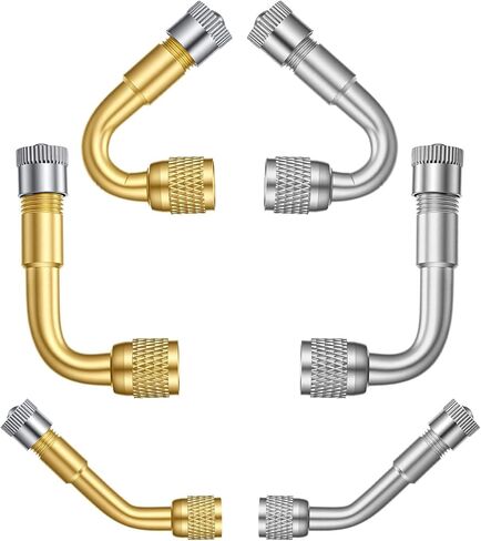 6Pcs Tire Valve Extension, 45°, 90°and 135° Metal Valve Stem Extensions Universal for Dual Wheels, Passenger Cars, RV, Bicycle, Motorcycle, Trailer (Gold & Silver) in Kuwait
