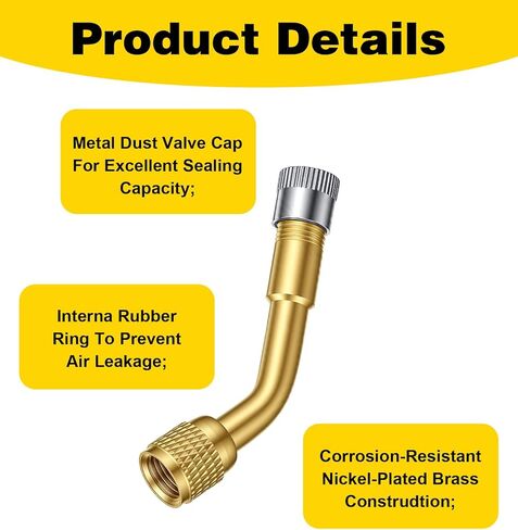 6Pcs Tire Valve Extension, 45°, 90°and 135° Metal Valve Stem Extensions Universal for Dual Wheels, Passenger Cars, RV, Bicycle, Motorcycle, Trailer (Gold & Silver) in Kuwait