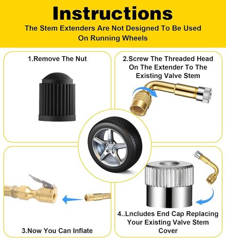 6Pcs Tire Valve Extension, 45°, 90°and 135° Metal Valve Stem Extensions Universal for Dual Wheels, Passenger Cars, RV, Bicycle, Motorcycle, Trailer (Gold & Silver) in Kuwait