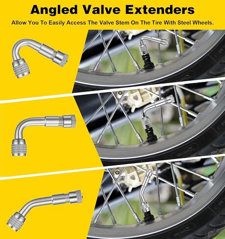 6Pcs Tire Valve Extension, 45°, 90°and 135° Metal Valve Stem Extensions Universal for Dual Wheels, Passenger Cars, RV, Bicycle, Motorcycle, Trailer (Gold & Silver) in Kuwait