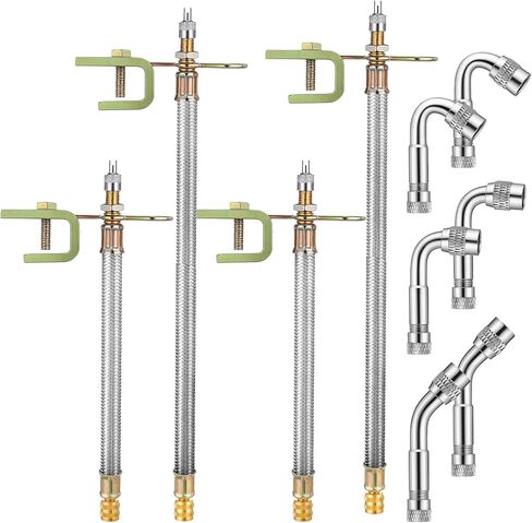 10 PCS Stainless Steel Dually Valve Stem extender, Includes 4 Dual Tire Valve Extension (7",12") and 6 Valve Extender Adaptor(45°,90°,135°) for Cars Trucks Motorhome Trailer Rv Trailer Vehicle in Kuwait