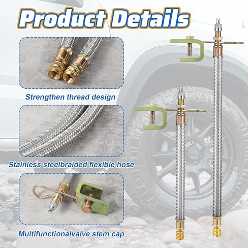 10 PCS Stainless Steel Dually Valve Stem extender, Includes 4 Dual Tire Valve Extension (7",12") and 6 Valve Extender Adaptor(45°,90°,135°) for Cars Trucks Motorhome Trailer Rv Trailer Vehicle in Kuwait