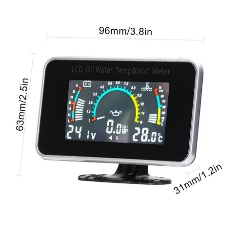 مقياس سيارة رقمي 3 في 1، شاشة LCD، مقياس جهد ضغط الزيت ودرجة حرارة الماء، 9-36 فولت عالمي، أسود، 3.8 × 2.5 × 1.2 بوصة in Kuwait