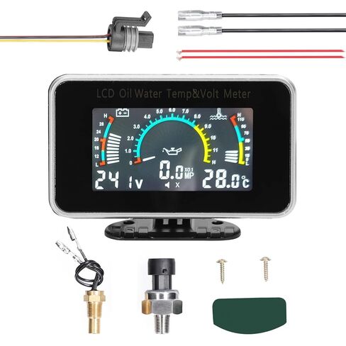 مقياس سيارة رقمي 3 في 1، شاشة LCD، مقياس جهد ضغط الزيت ودرجة حرارة الماء، 9-36 فولت عالمي، أسود، 3.8 × 2.5 × 1.2 بوصة in Kuwait