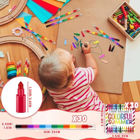 30 Set End of School Year Student Gifts Bulk 12 Colors Stacking Crayons Stackable Buildable Crayons DIY Rainbow Pencil Coloring Drawing Sketching Art Painting Craft Supplies for Classroom Office Schoo in Kuwait