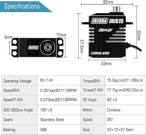 INJORA INJS15 Waterproof Coreless Servo with Mount & Horn for 1/18 TRX4M Upgrade in Kuwait