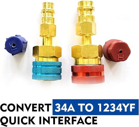 wzp 2pcs محول r1234yf، r1234yf إلى r134a مقرنة سريعة، الأزرق والأحمر ارتفاع منخفض الجانب موصل تحويل عدة لr1234yf المبردات نظام تكييف الهواء الإخلاء إعادة الشحن in Kuwait