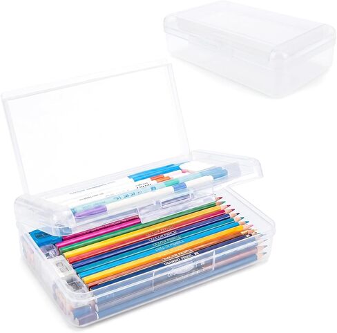 Pencil Box, Large Capacity Double Layer Pencil Case, 1 PCS Hard Pencil Case, Clear Crayon Box with Snap-tight Lid, Plastic Storage Box Art Craft Marker Organizer for Office School Supplies, Light Blue in Saudi Arabia
