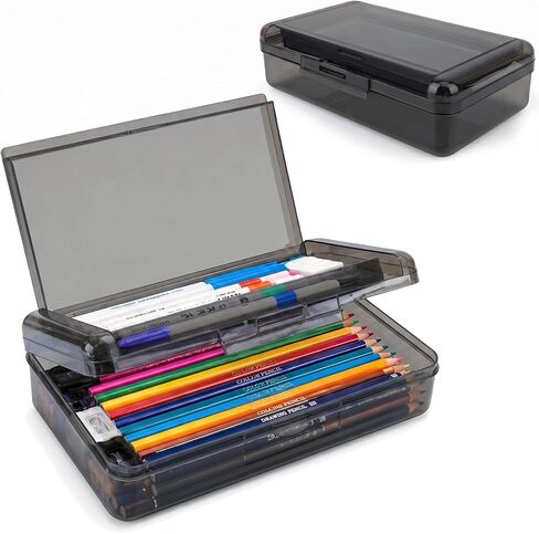 Pencil Box, Large Capacity Double Layer Pencil Case, 1 PCS Hard Pencil Case, Clear Crayon Box with Snap-tight Lid, Plastic Storage Box Art Craft Marker Organizer for Office School Supplies, Light Blue in Saudi Arabia