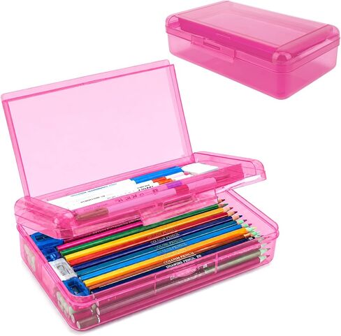 Pencil Box, Large Capacity Double Layer Pencil Case, 1 PCS Hard Pencil Case, Clear Crayon Box with Snap-tight Lid, Plastic Storage Box Art Craft Marker Organizer for Office School Supplies, Light Blue in Saudi Arabia