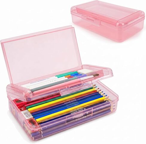 Pencil Box, Large Capacity Double Layer Pencil Case, 1 PCS Hard Pencil Case, Clear Crayon Box with Snap-tight Lid, Plastic Storage Box Art Craft Marker Organizer for Office School Supplies, Light Blue in Saudi Arabia