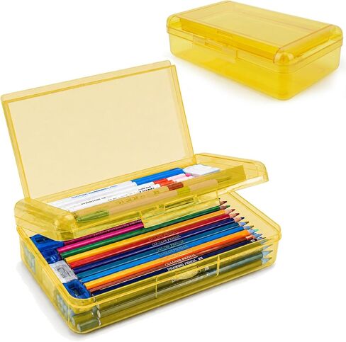 Pencil Box, Large Capacity Double Layer Pencil Case, 1 PCS Hard Pencil Case, Clear Crayon Box with Snap-tight Lid, Plastic Storage Box Art Craft Marker Organizer for Office School Supplies, Light Blue in Saudi Arabia