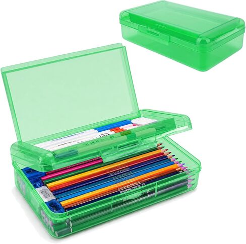 Pencil Box, Large Capacity Double Layer Pencil Case, 1 PCS Hard Pencil Case, Clear Crayon Box with Snap-tight Lid, Plastic Storage Box Art Craft Marker Organizer for Office School Supplies, Light Blue in Saudi Arabia