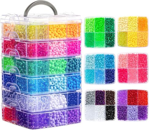 10,000 قطعة من خرز المهر من Umikk، 48 لونًا 6 × 9 مم خرز كاندي بلاستيكي لصنع سوار DIY صناعة تجديل الشعر مجوهرات كاندي سلاسل مفاتيح هدايا الحرف اليدوية (5.73 رطل، تغليف مضاد للصدمات) in Kuwait