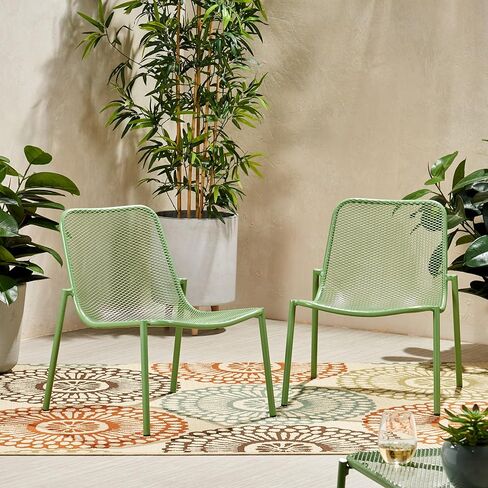 Merax 2-Piece Outdoor Stackable Metal Chair Set, Modern Mesh Seating with Powder-Coated Iron Frame, Weather-Resistant Patio Chairs for Backyard & Balcony, Matte White in Saudi Arabia