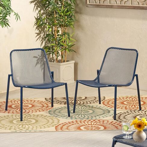 Merax 2-Piece Outdoor Stackable Metal Chair Set, Modern Mesh Seating with Powder-Coated Iron Frame, Weather-Resistant Patio Chairs for Backyard & Balcony, Matte White in Saudi Arabia