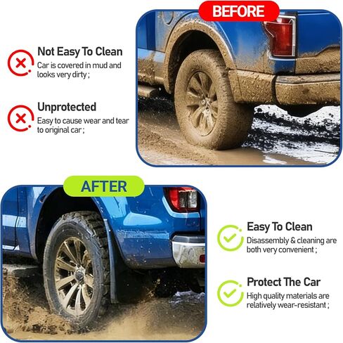 اللوحات الطينية لـ Ford F150 2026 2025 2024 2023 2022 2021، واقيات الطين الأمامية والخلفية المحسنة تناسب ملحقات F150، جميع واقيات حماية الطقس سبلاش 4 قطع مجموعة بدون تركيب مثقاب OEM درابزين in Kuwait