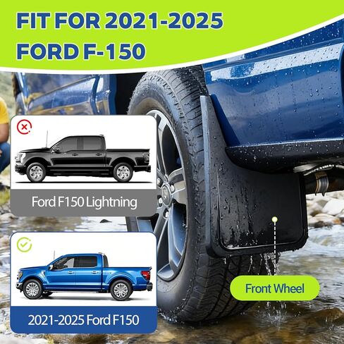 اللوحات الطينية لـ Ford F150 2026 2025 2024 2023 2022 2021، واقيات الطين الأمامية والخلفية المحسنة تناسب ملحقات F150، جميع واقيات حماية الطقس سبلاش 4 قطع مجموعة بدون تركيب مثقاب OEM درابزين in Kuwait