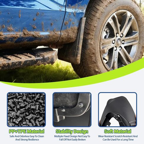 اللوحات الطينية لـ Ford F150 2026 2025 2024 2023 2022 2021، واقيات الطين الأمامية والخلفية المحسنة تناسب ملحقات F150، جميع واقيات حماية الطقس سبلاش 4 قطع مجموعة بدون تركيب مثقاب OEM درابزين in Kuwait