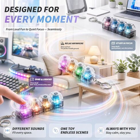 قطعتان من لعبة لوحة المفاتيح - سلسلة مفاتيح Clicky & Silent Clicker مع ضوء LED - لعبة تخفيف التوتر للتركيز والهدوء في العمل أو الدراسة - مثالية للمكتب والمدرسة والسفر in Kuwait