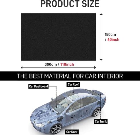 118" L x 60" W Black Suede Headliner Fabric with Foam Backing Material - Tube Packaging - Automotive/Home Micro-Suede Headliner Fabric for Car Replacement/Repair/DIY in Kuwait