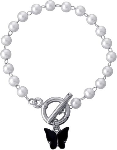 Rrdaily Butterfly Pendant Pearl Bracelets for Women Teen Girls, Sweet Vintage Ot-Buckle Statement Bracelets, Valentine'S Day Wedding Bridesmaid Jewelry Gifts in Saudi Arabia